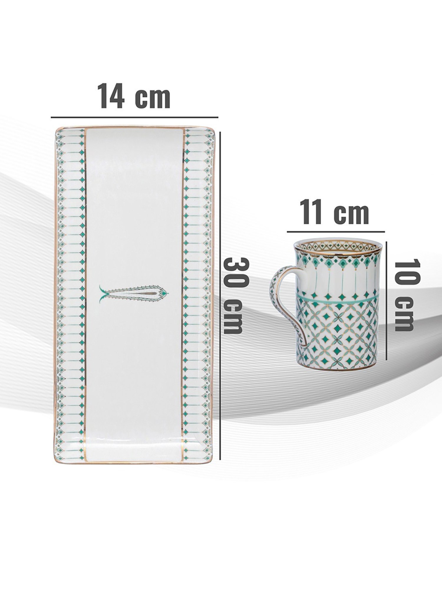 Trovea's Momentum 24K Gold Green Ceramic Mugs and Tray - Set of 2