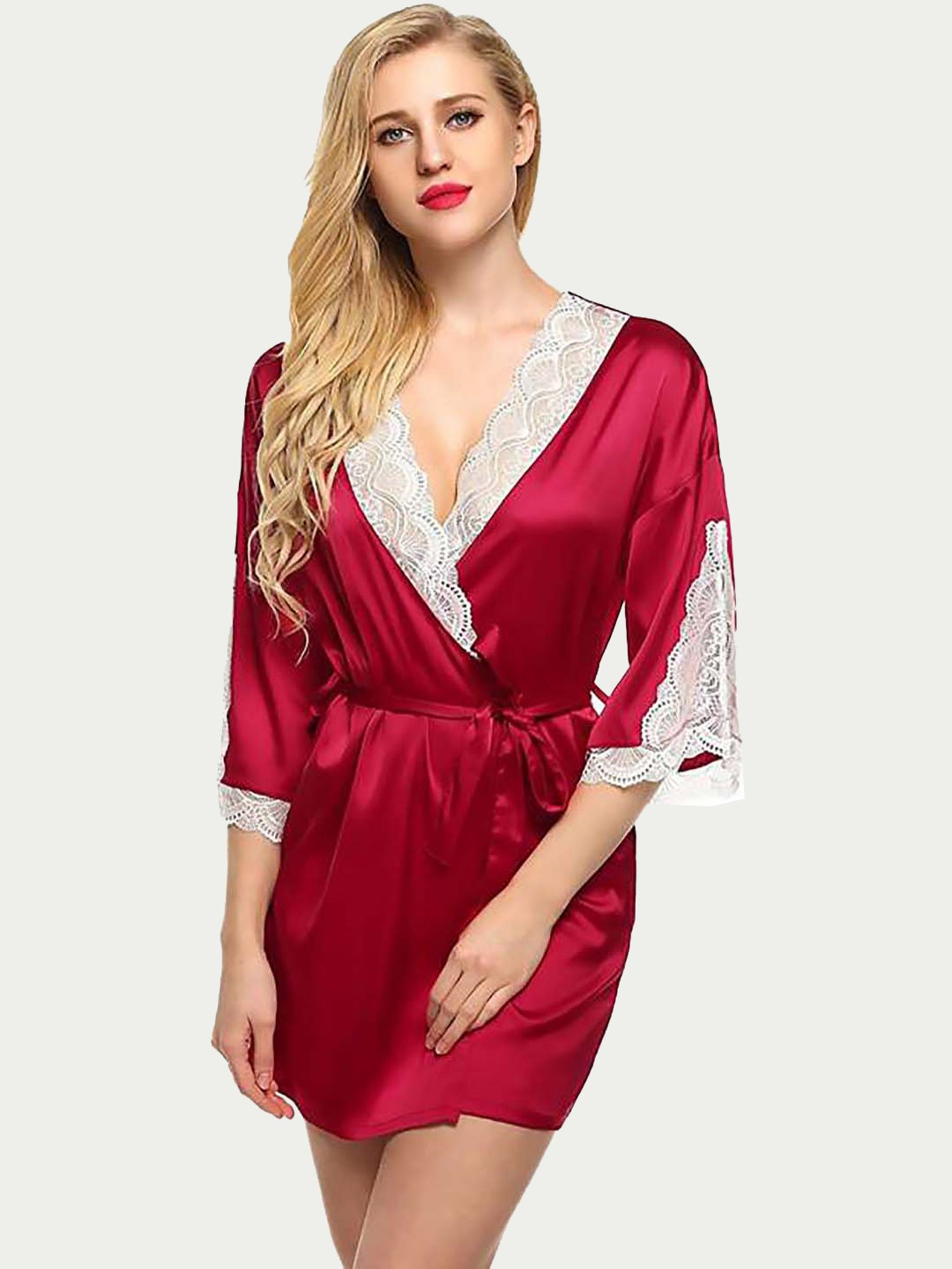 AROUSY Red Self Pattern Baby Doll with Lingerie Set