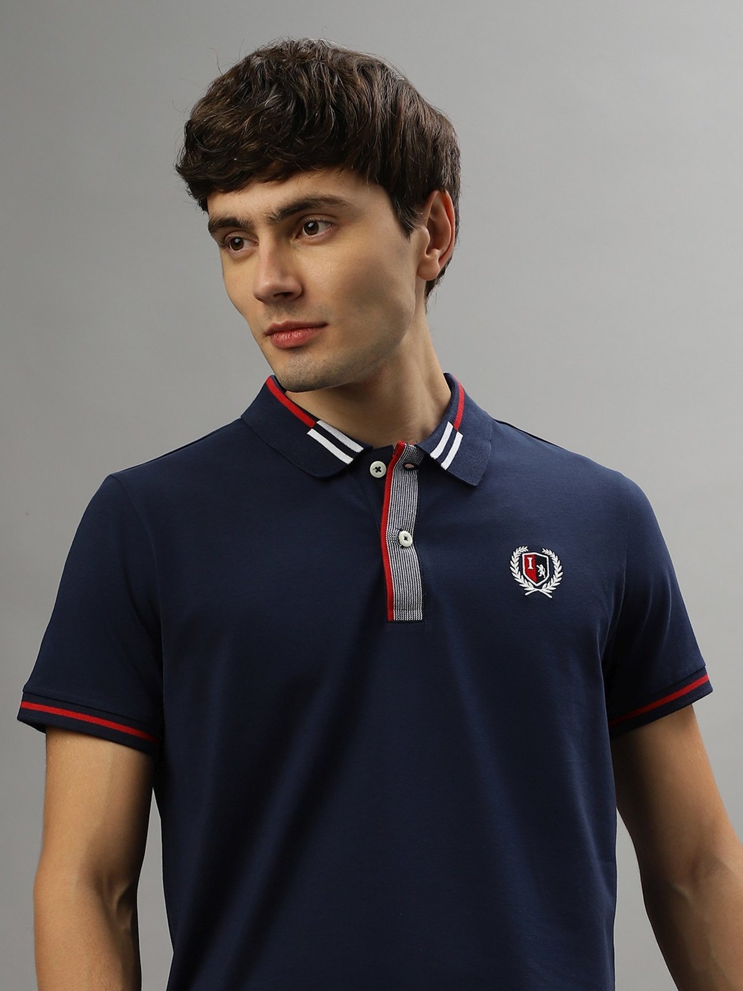 Iconic Navy Blue Cotton Regular Fit Polo T-Shirt