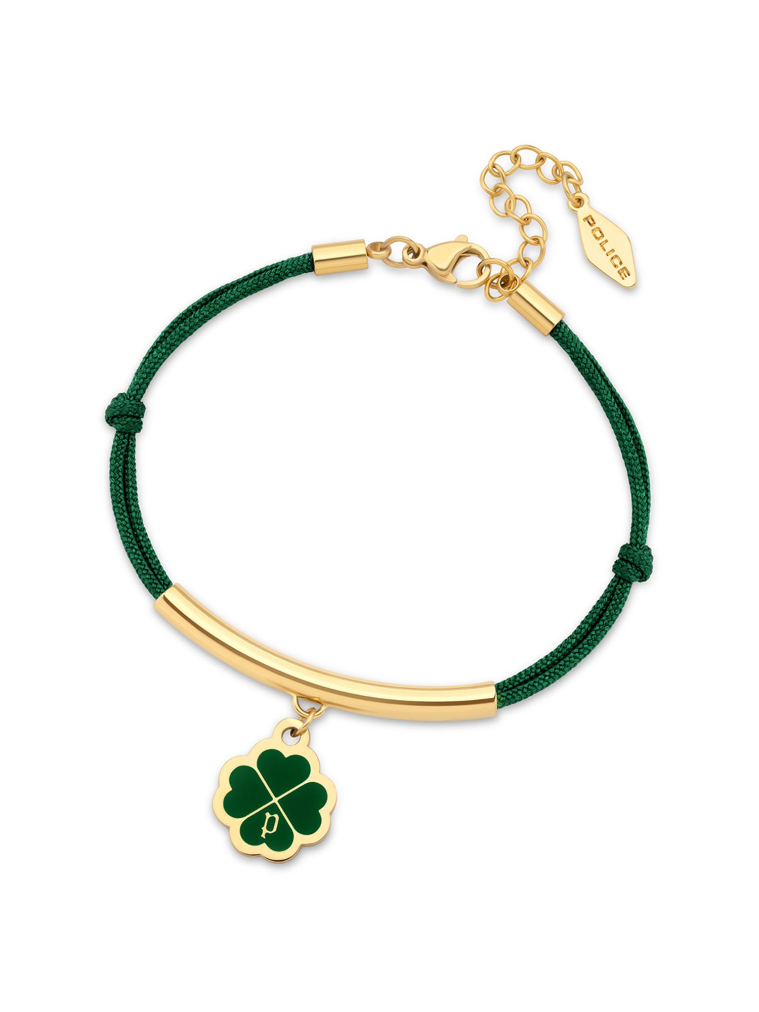 Police Floral Clover Charm Enamel Flexible fit Green Flexible fit Bracelet for Women