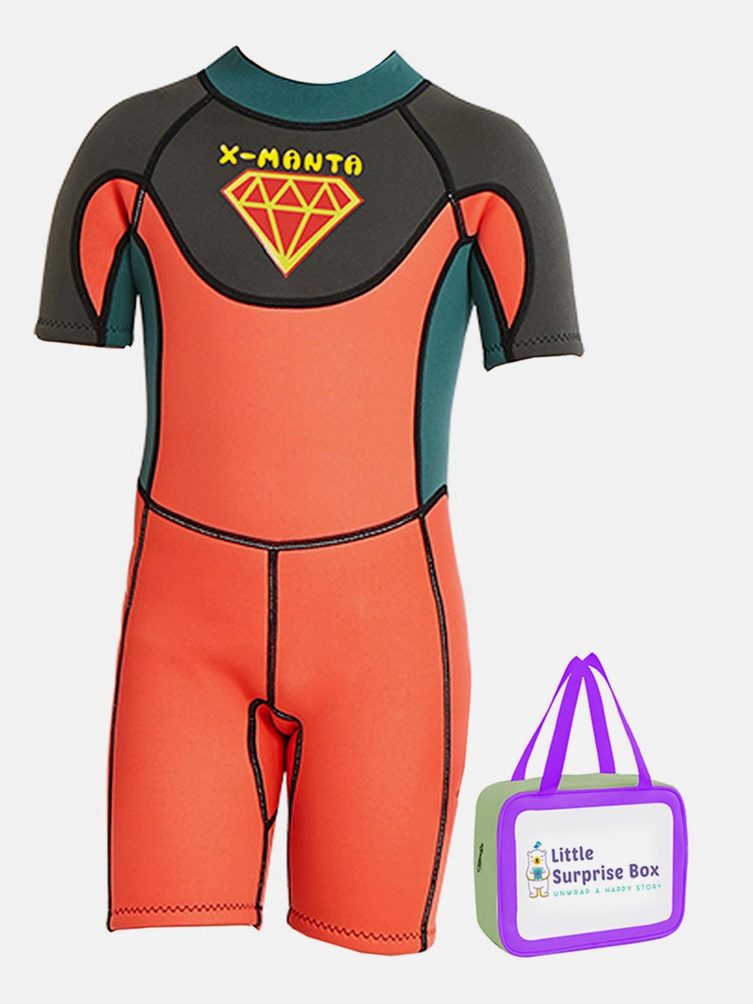 Little Surprise Box Kids Orange Printed Swimsuit with Swim Bag