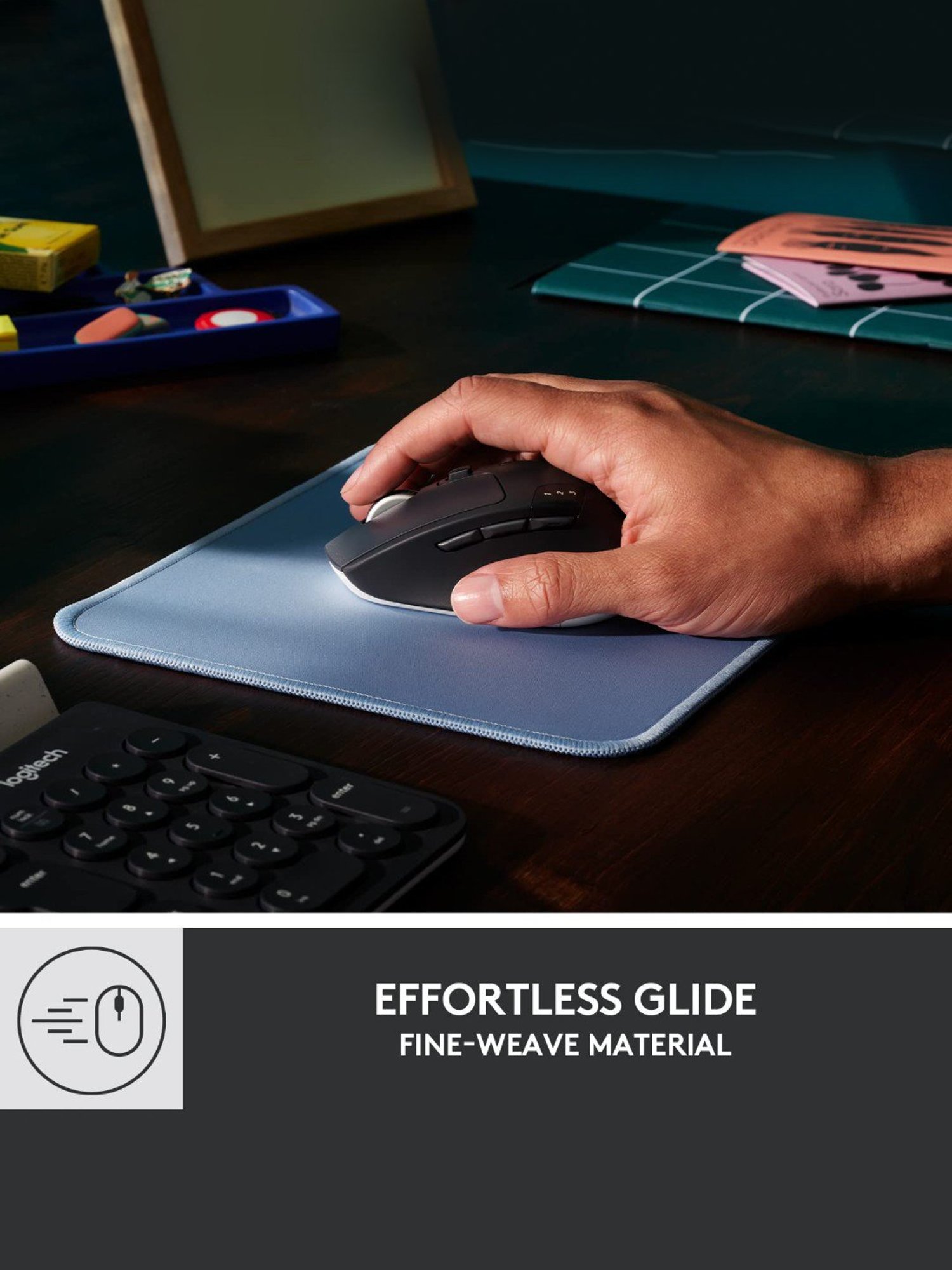 Logitech Mouse Pad - Studio Series, Computer Mouse Mat with Anti-Slip Rubber Base (Blue Grey)