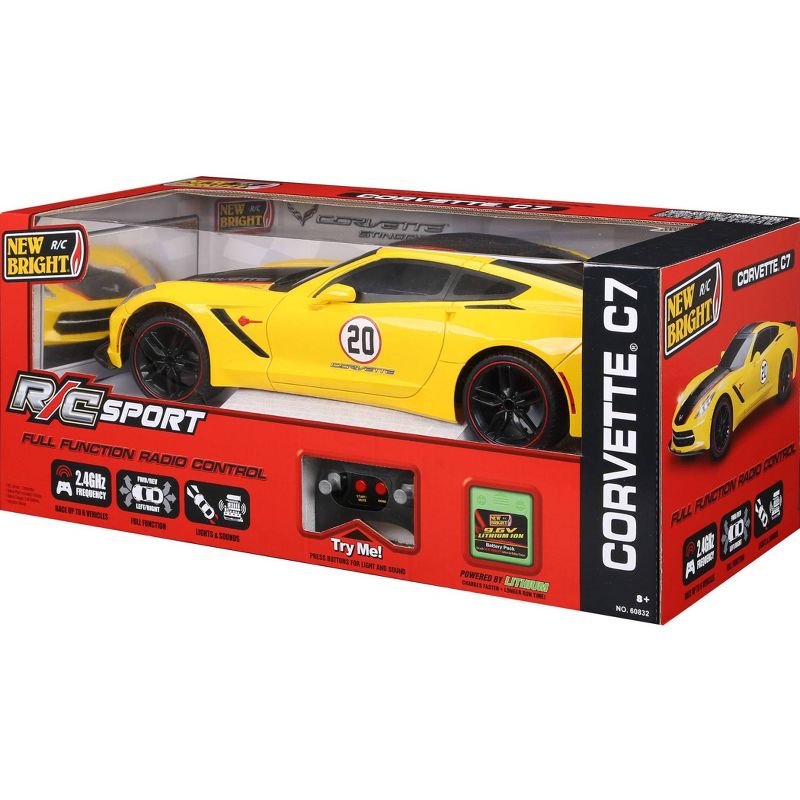 New Bright R/C Showcase Sportscar Racing Corvette C7 Yellow 9 .6v 1:8 Scale