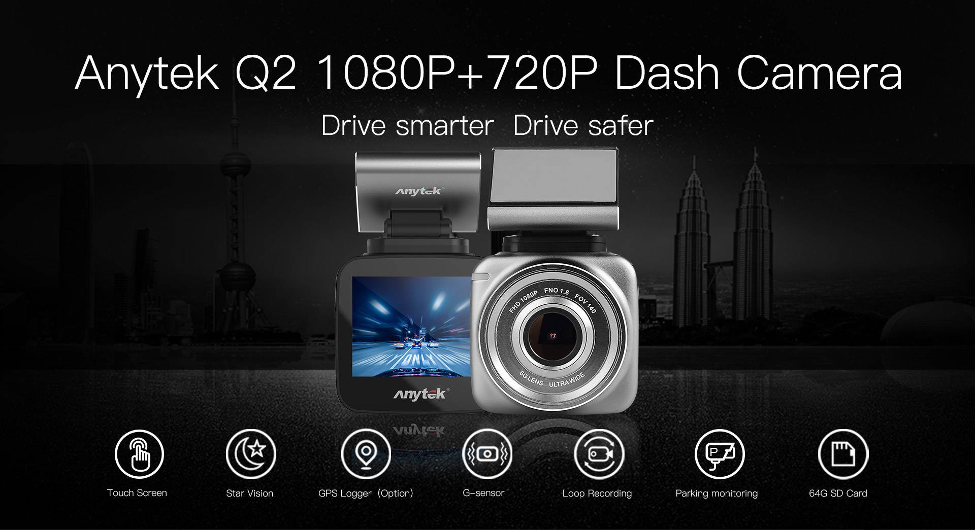 Q2 Back-pull Car DVR Camera 1080p HD Dash Cam Recorder 150 Degree Wide-angle Main Lens Car DVR