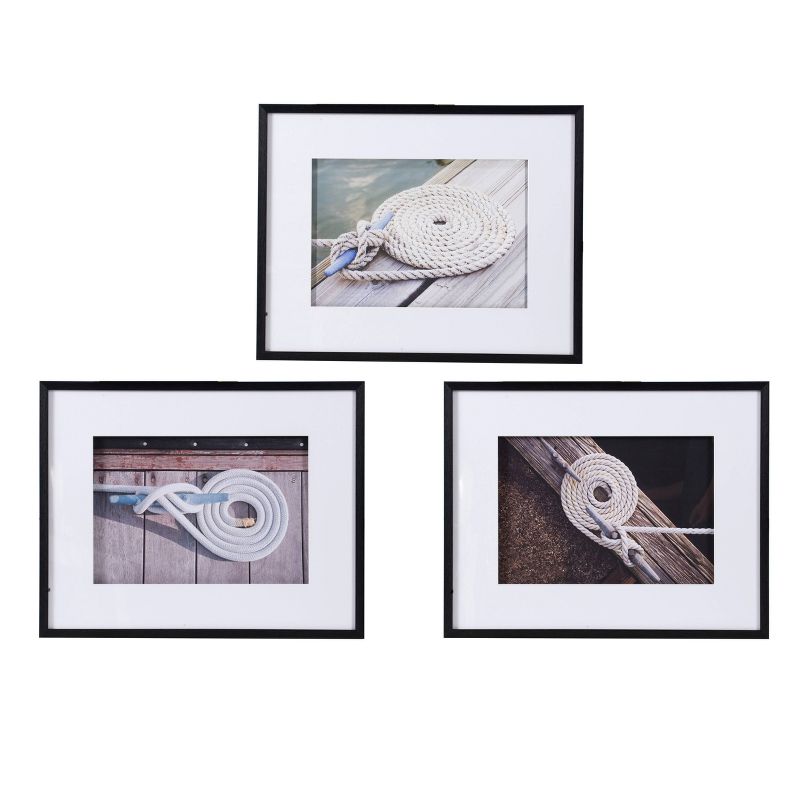 (Set of 3) Framed Boater Knot Wall Arts Black - A&B Home