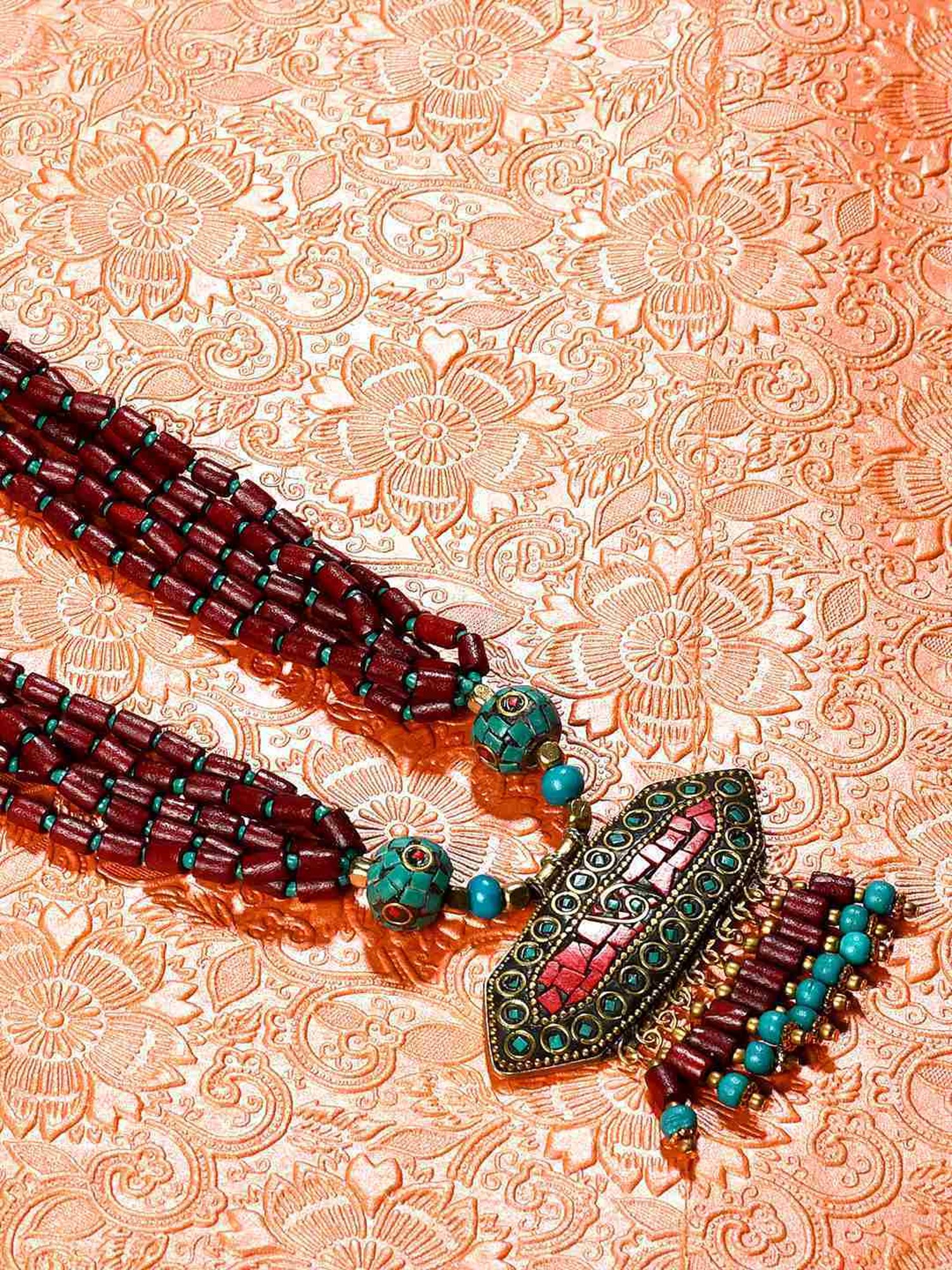 Imli Street Maroon Long Beaded Handcrafted Necklace