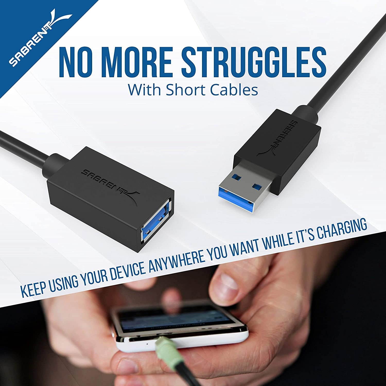 Sabrent 60W 10-Port USB 3.0 Hub + 22AWG 3 Feet USB 3.0 Extension Cable