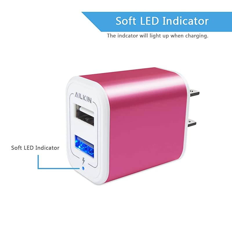 USB Charger Adapter Wall Charger  21A2Pack Dual Port Fast Charging Cube Power Charge Plug Replacement for Phone X87 Plus Samsung Note9S9S8S7 Kindle Fire and More Rose