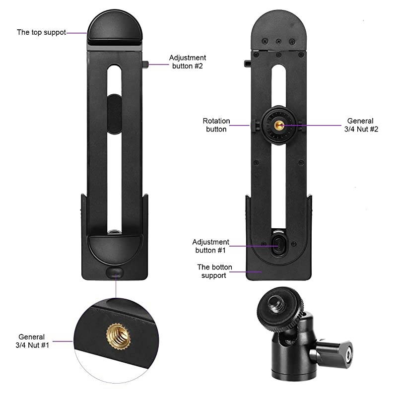 2in1 Phone iPad Pro Tripod Mount Adapter Universal Tablet Clamp Holder Fits 35129 Inch iPad AirMini MS Surface Most Phones Mini Tripod Ball Head for  MonopodTripodSelfie Stick