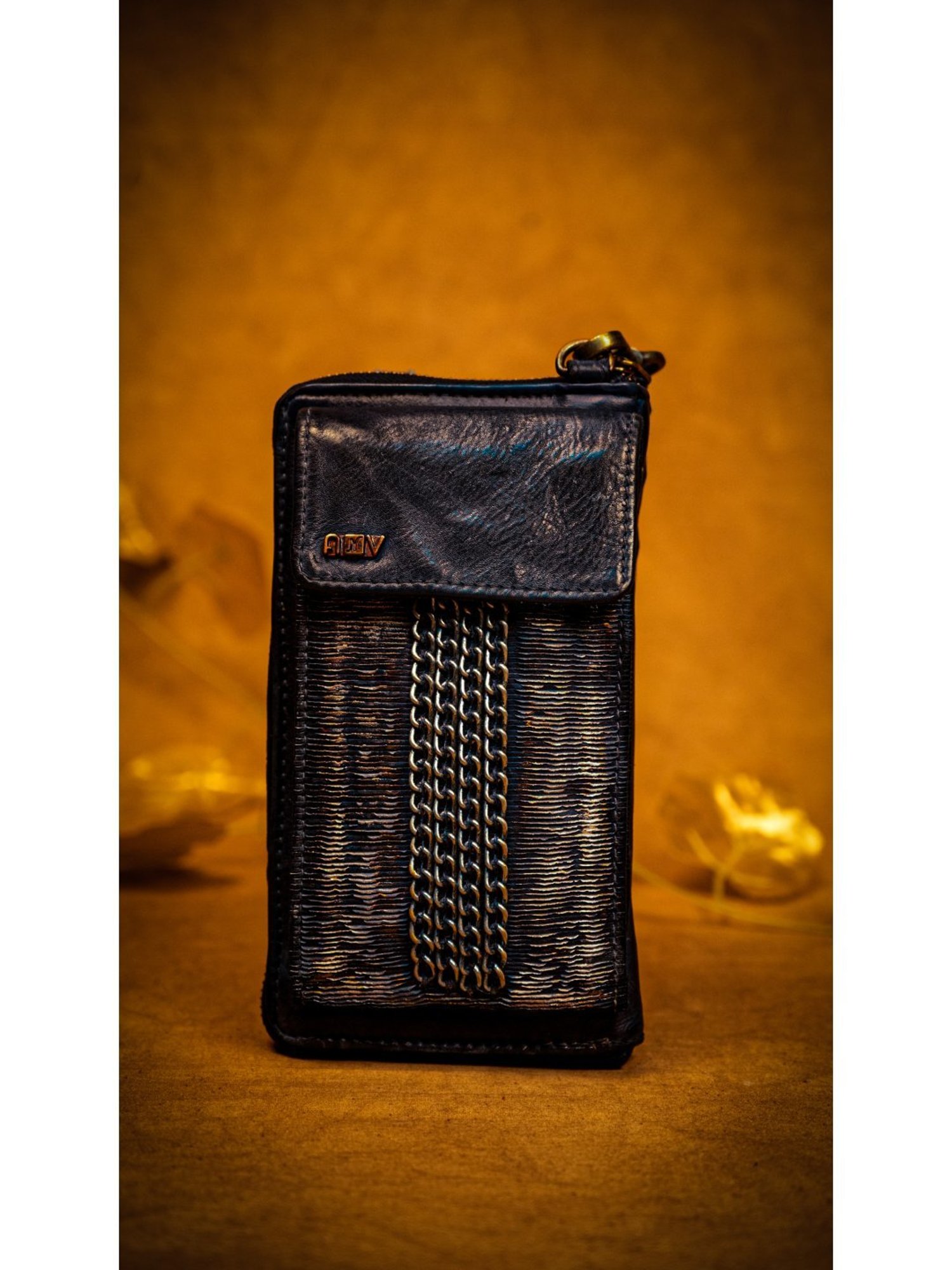 Art N Vintage Silvia Blue Leather Textured  Zip Around Wallet for Women