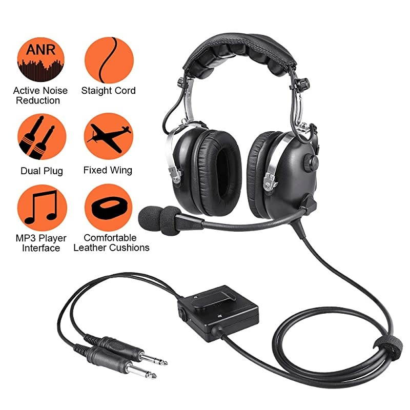 Headset ANR with Active Noise Reduction, MP3 Input for Music, GA Dual Plug and Flight Bag