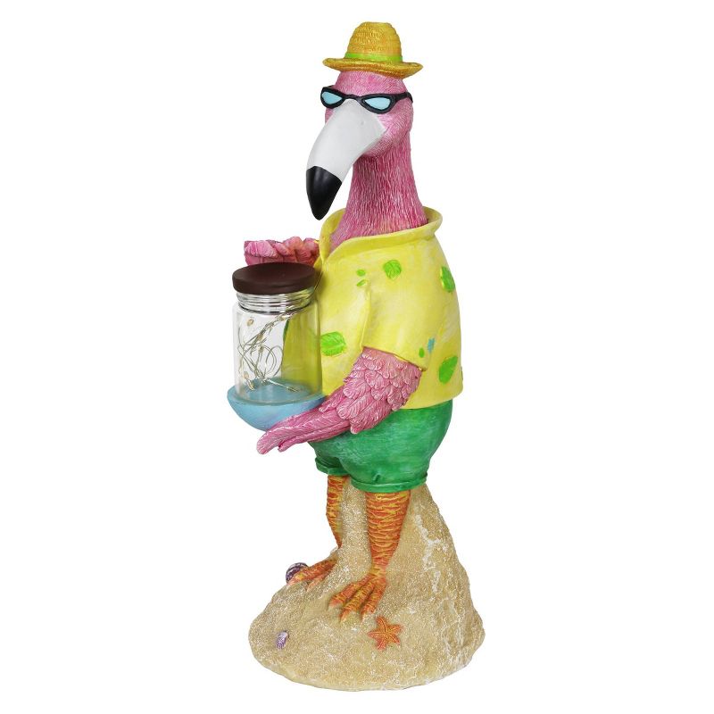 13" Solar Flamingo With Firefly Resin Jar - Exhart