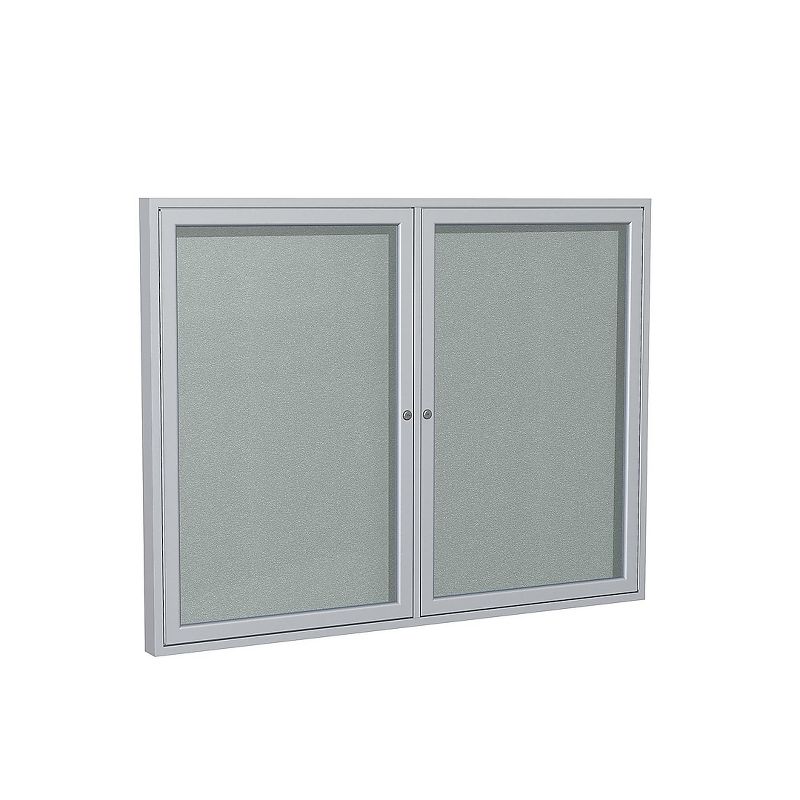 Ghent 2 Door Enclosed Vinyl Bulletin Board with Satin Frame 3'H x 4'W Silver PA23648VX193