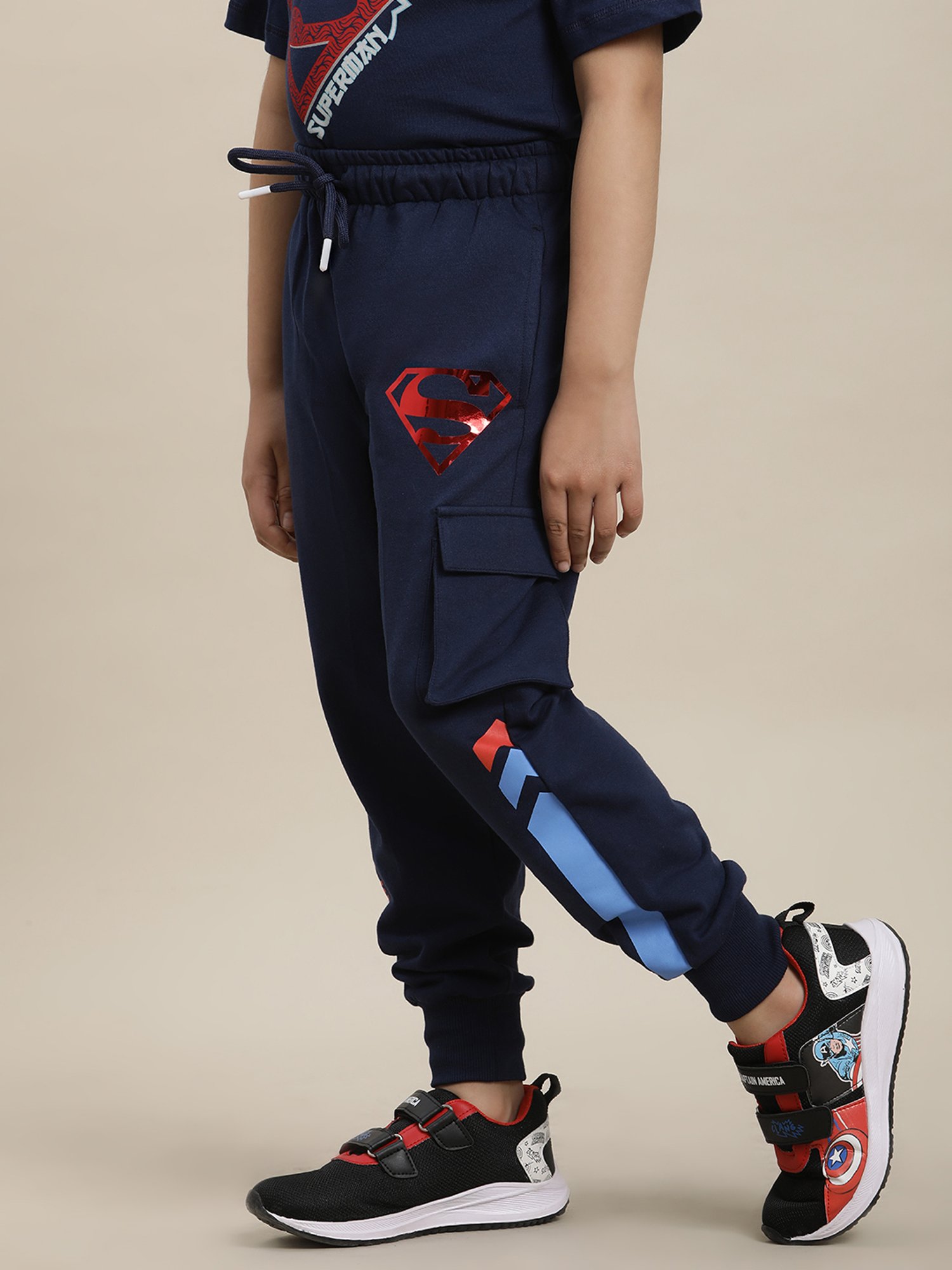Boysville Superman Printed Regular Fit Navy Joggers For Boys