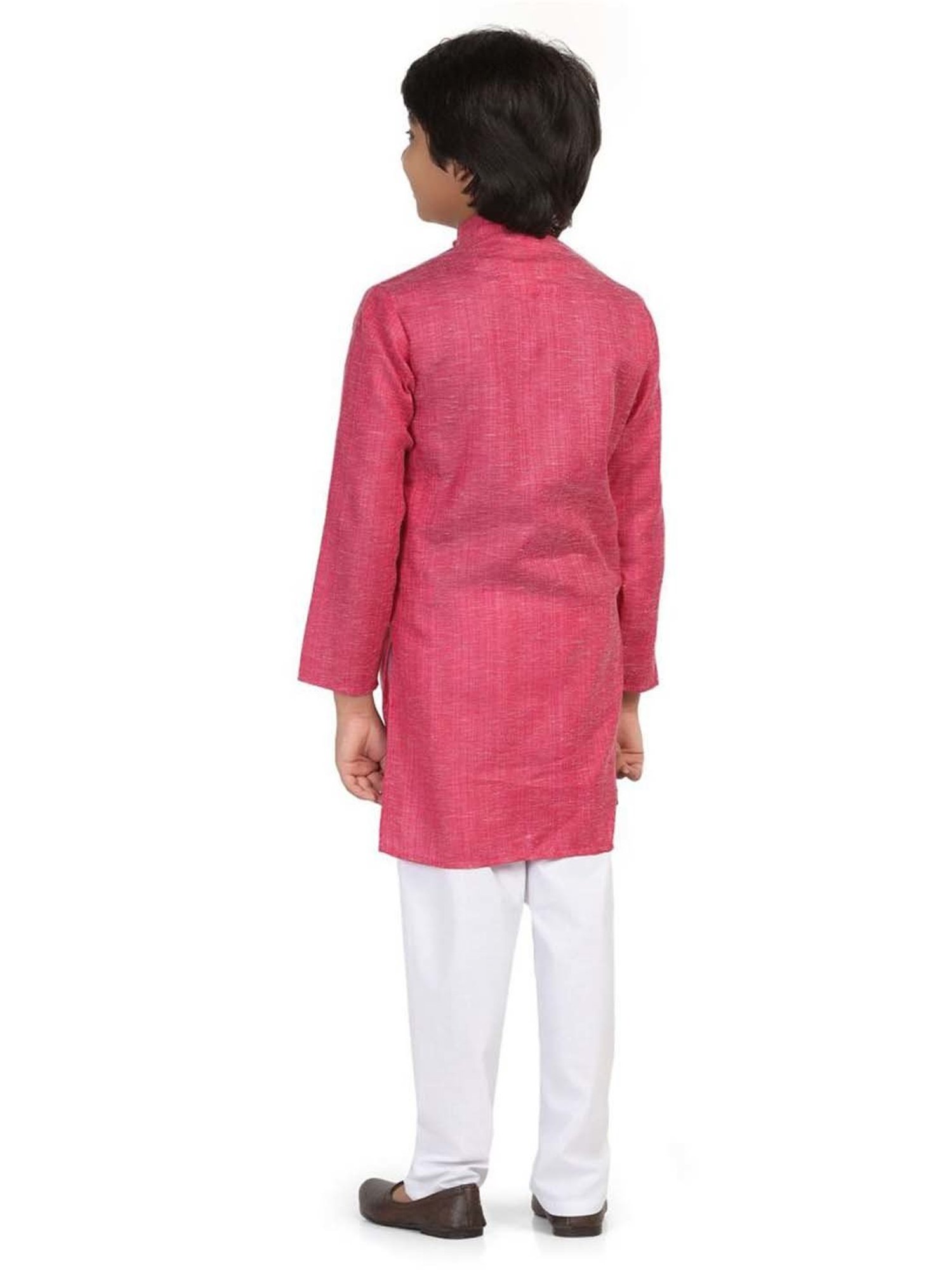 TAHVO Kids Pink & White Slim Fit Full Sleeves Kurta Set