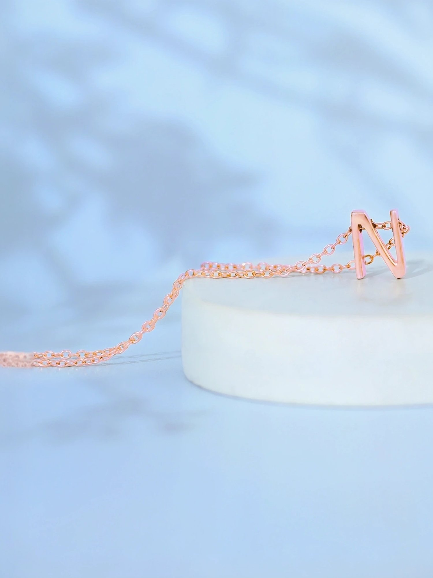 Touch925 Sterling Silver Noble N Initial Rose Gold Chain Pendant