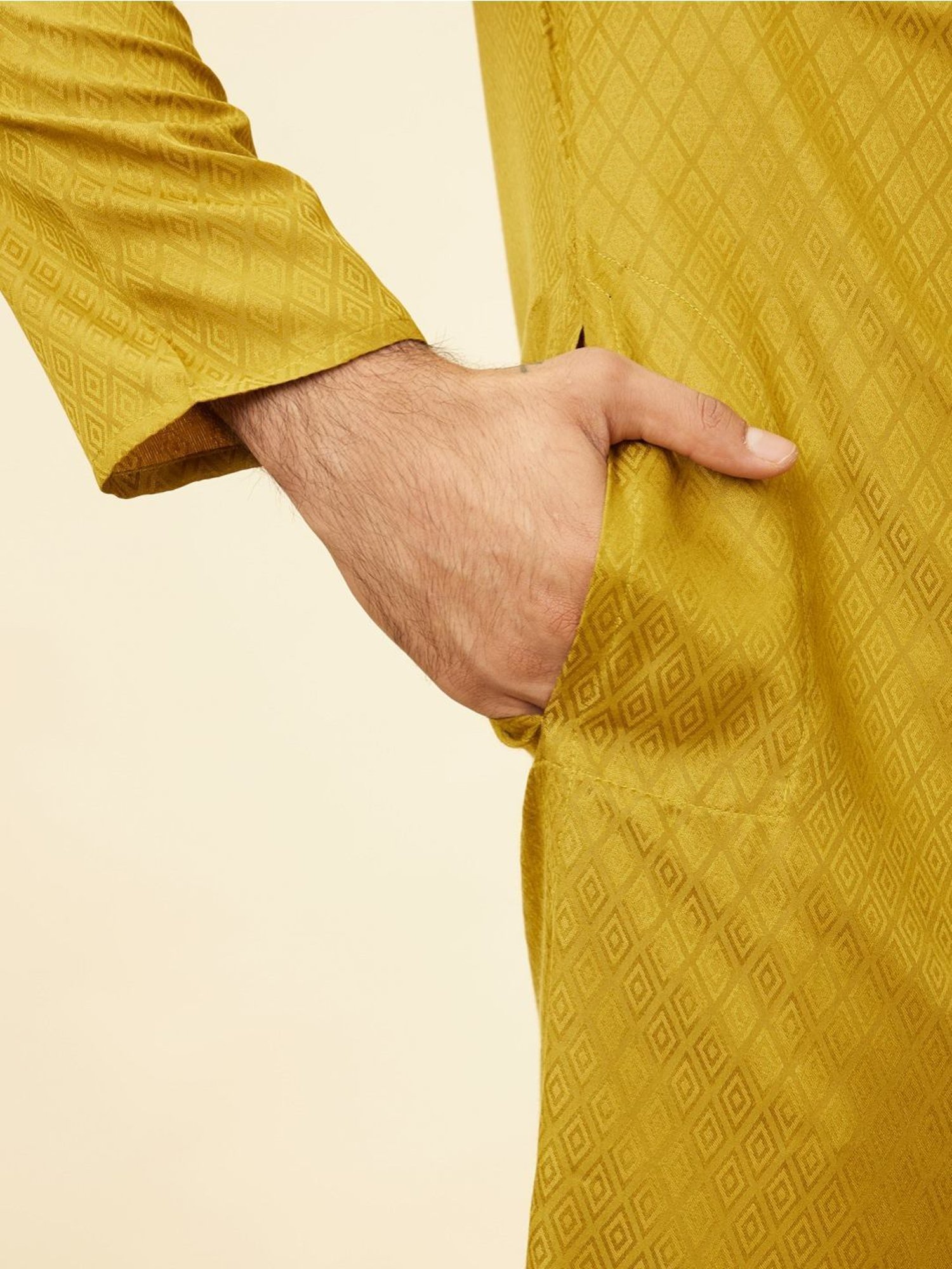 Manyavar Musterd & Begie Regular Fit Printed Kurta Bottom Set