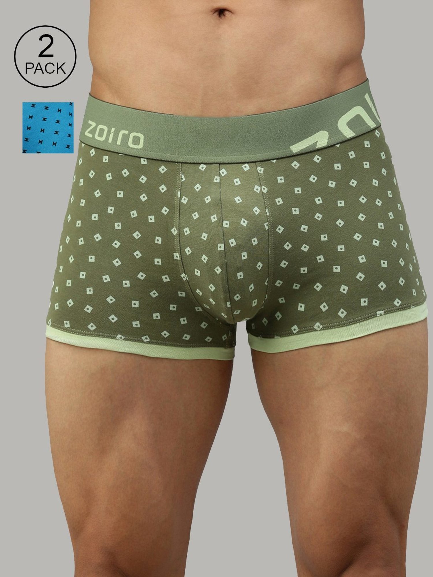 Zoiro Blue Danube & Lettuce Green Regular Fit Printed Trunks - Pack Of 2