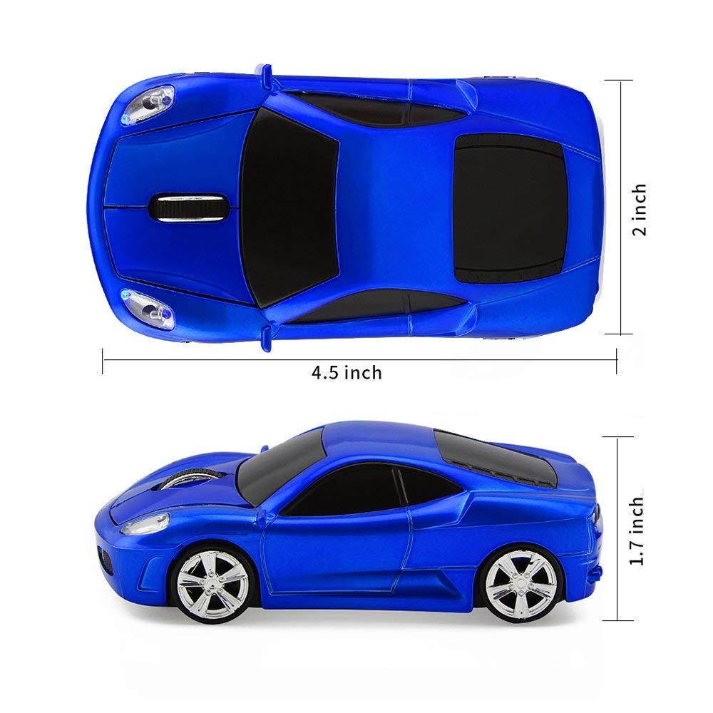 Usbkingdom 2.4GHz Cool Sport Car Shape Wireless Mouse Optical Cordless Mice with USB Receiver for PC Laptop Computer 1600 DPI 3 Buttons Blue