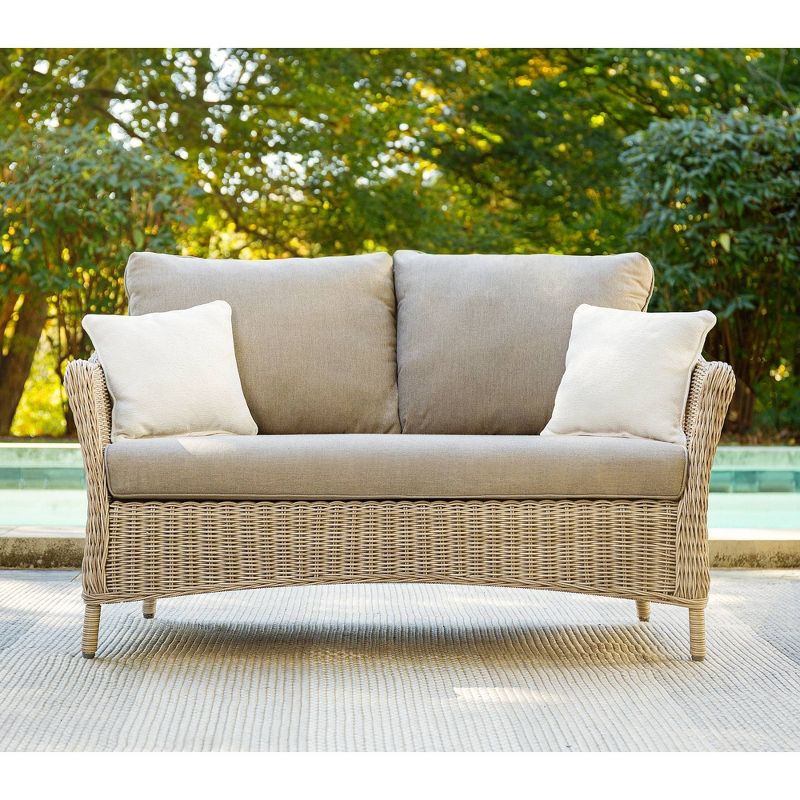 Laurel Loveseat Weathered Brown Frame Sunbrella Cast Shale Gray Fabric - La-Z-Boy