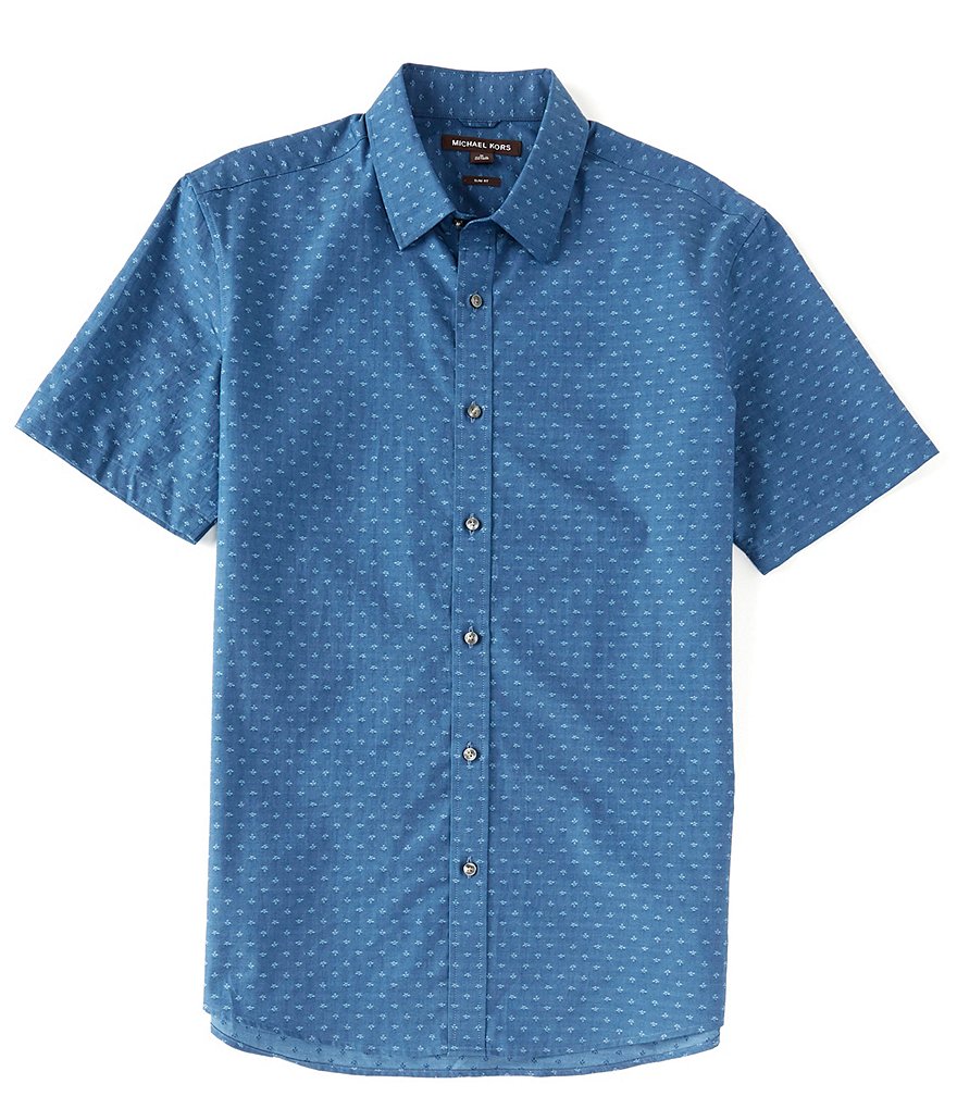 Michael Kors Slim-Fit Chambray Dobby Short-Sleeve Woven Shirt