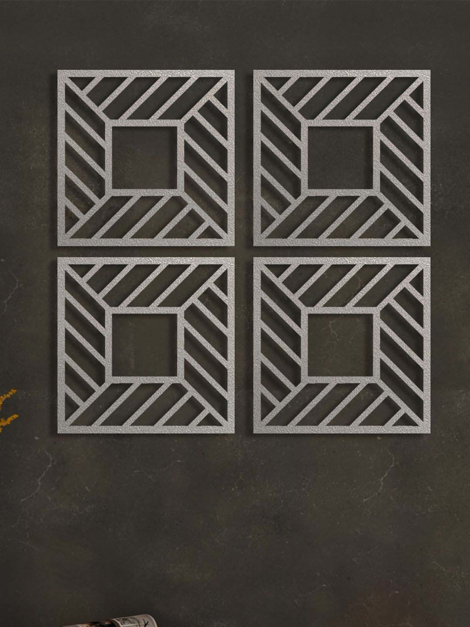 Art Street Silver Mdf Jharokha Jali Square Hanging Ornaments Wall Art - Set of 4