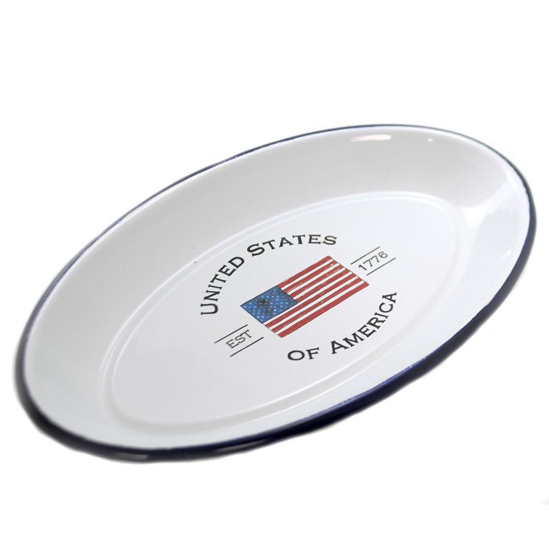 Tabletop 7.0" Usa Enamelware Platter Partiotic American Flag Boston International  -  Serving Platters
