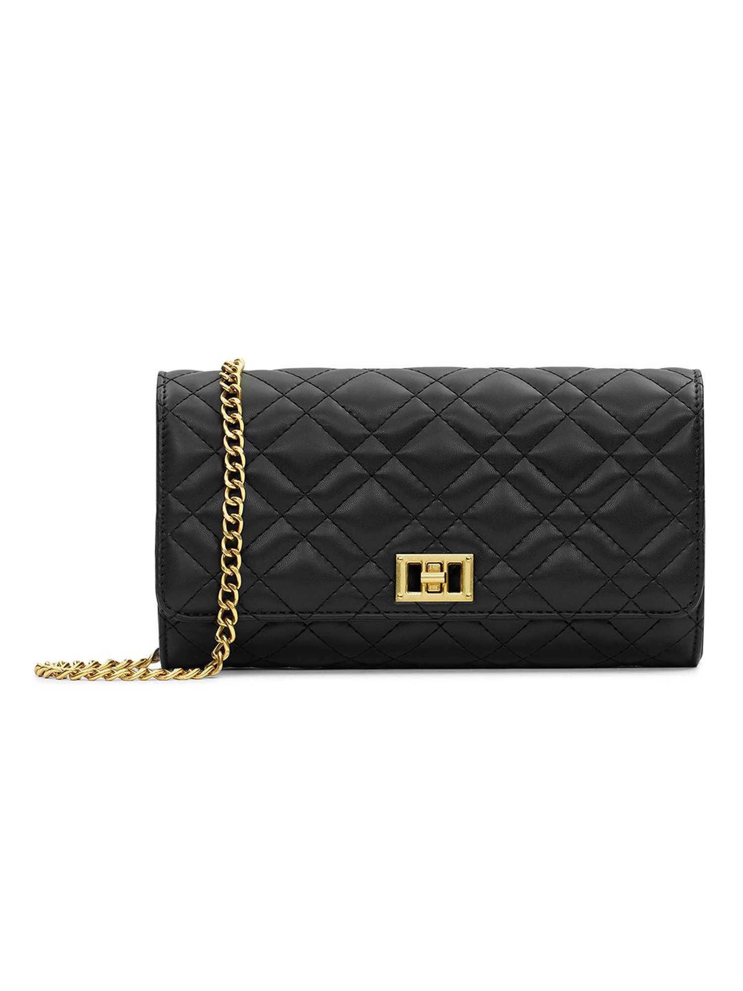 Miraggio Iris Black Quilted Small Faux Leather Clutch