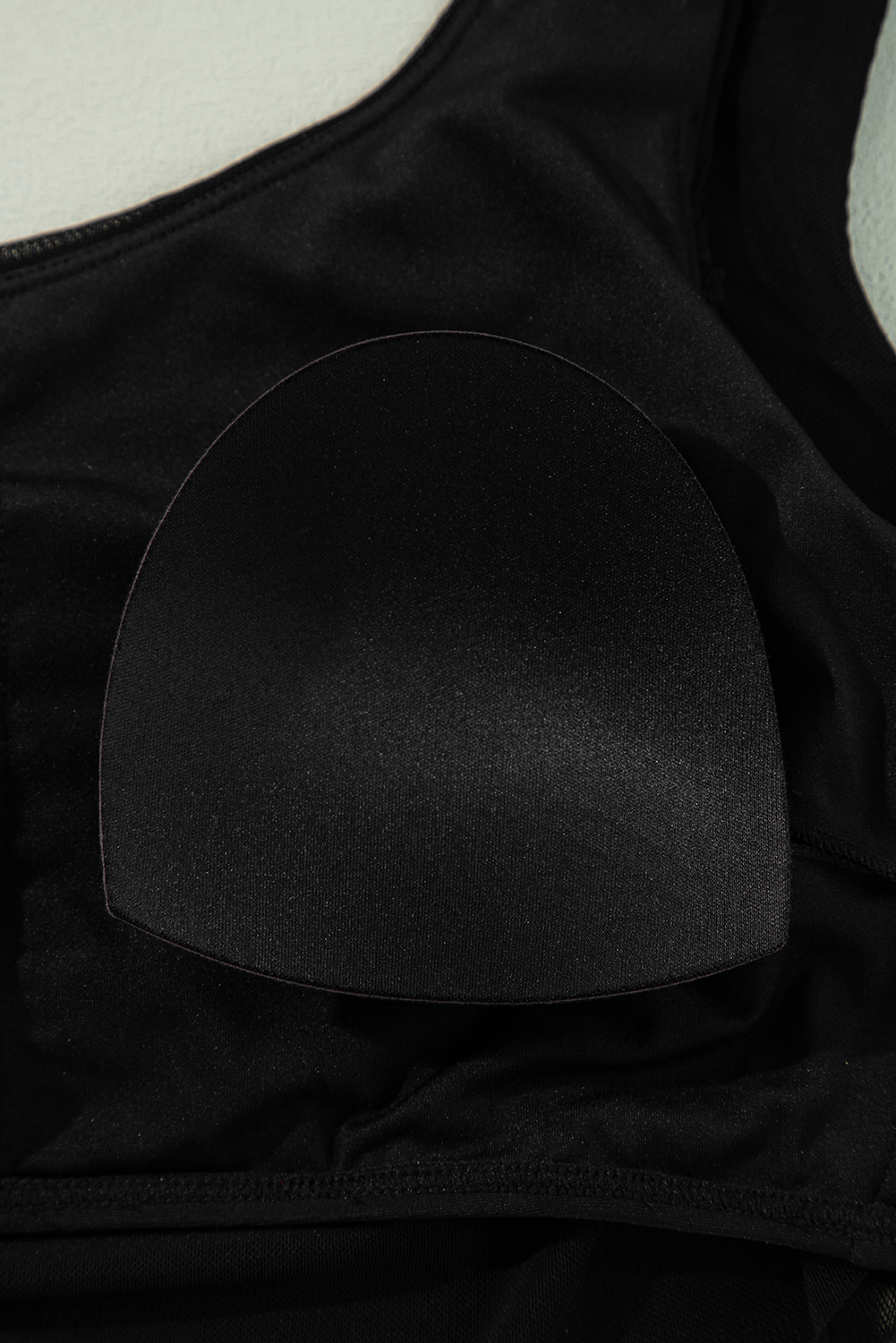 Black Ruched Mesh One Shoulder Bikini Top and Skirts Set