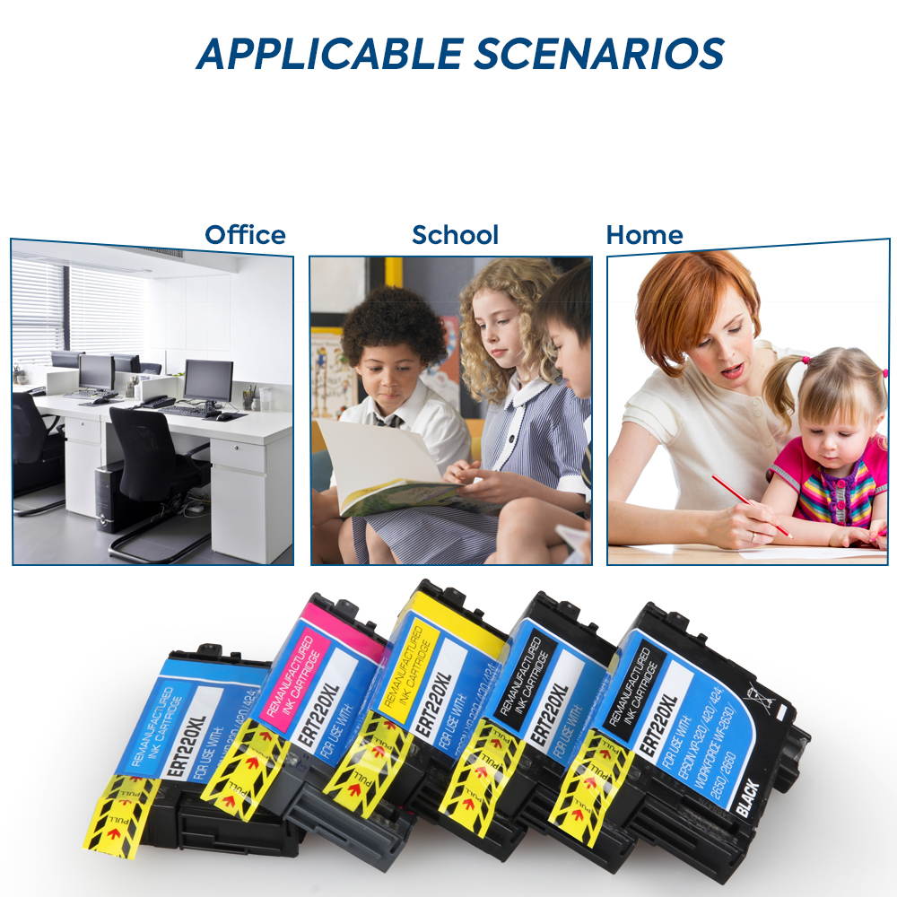 Ink Cartridge Replacement for Epson 220XL 220 T220XL with Epson Workforce WF2630 WF2650 WF2760 WF2660 WF2750 AIO Inkjet Expression Home XP420 XP424 XP320 Photo Printer 5 Packs