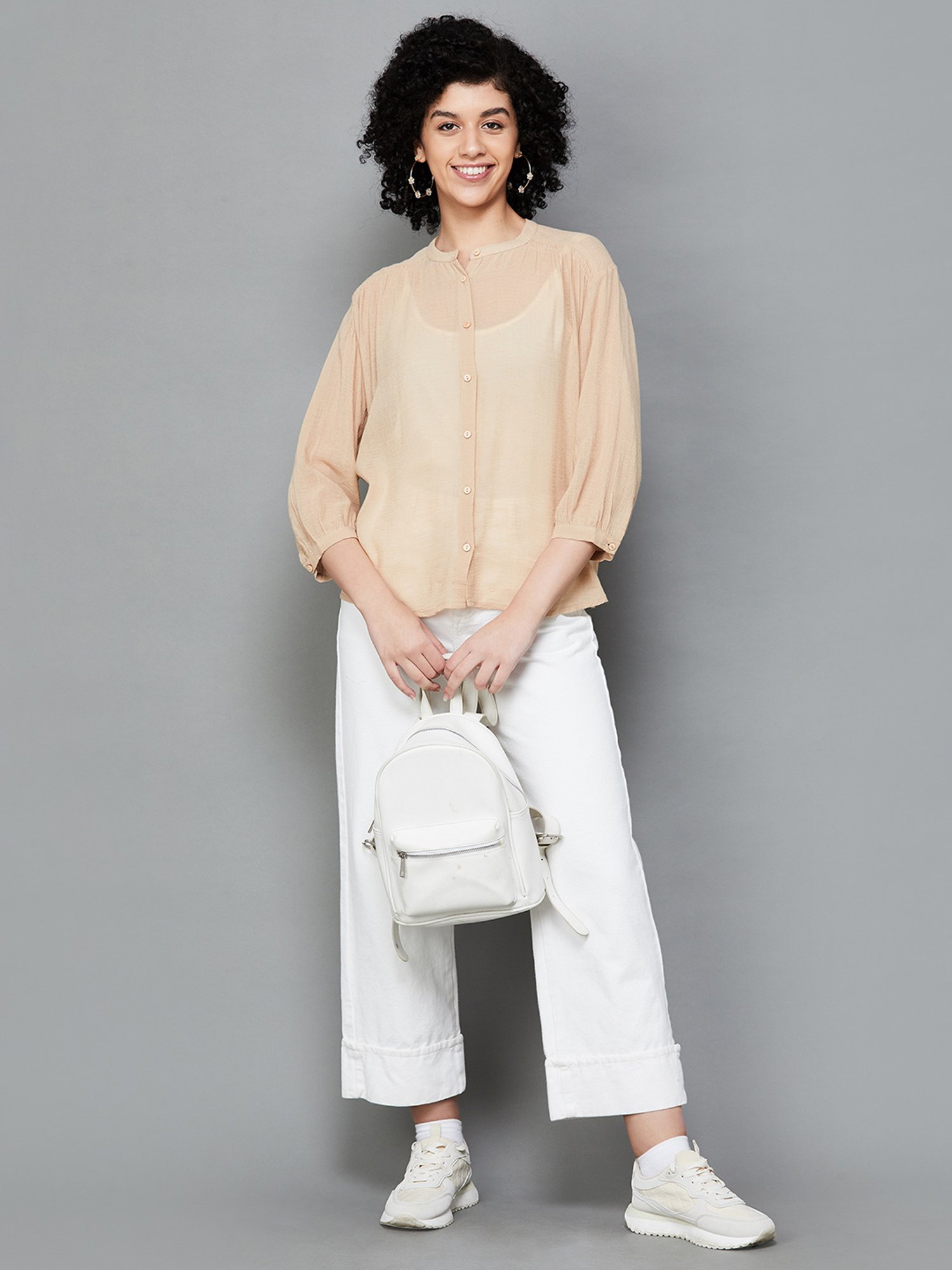 Fame Forever by Lifestyle Beige Cotton Regular Fit Top