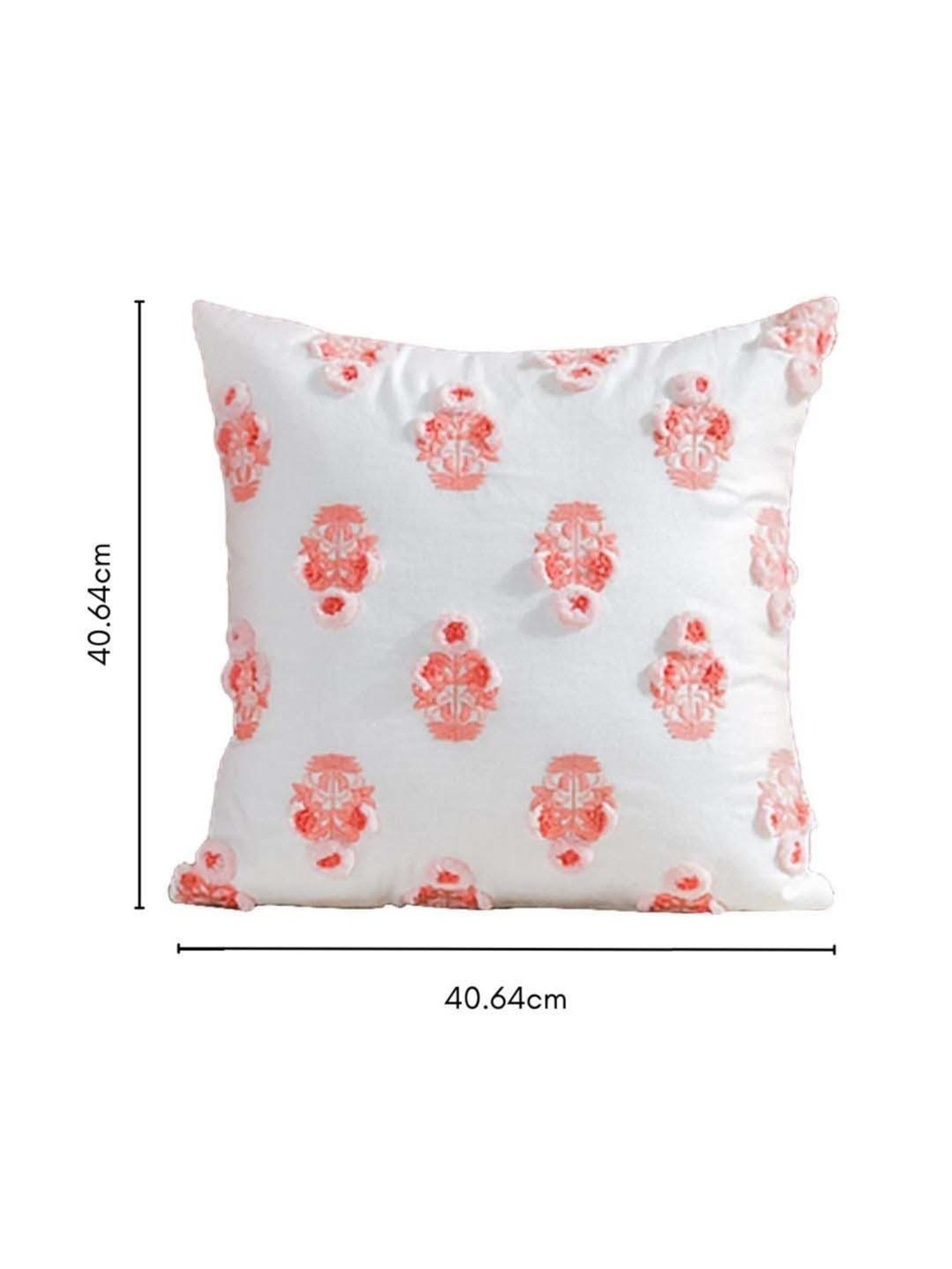 Nestasia Premium Quality Handcrafted & Artisanal Floral Motif Cotton Peach Cushion Cover(16" X 16")