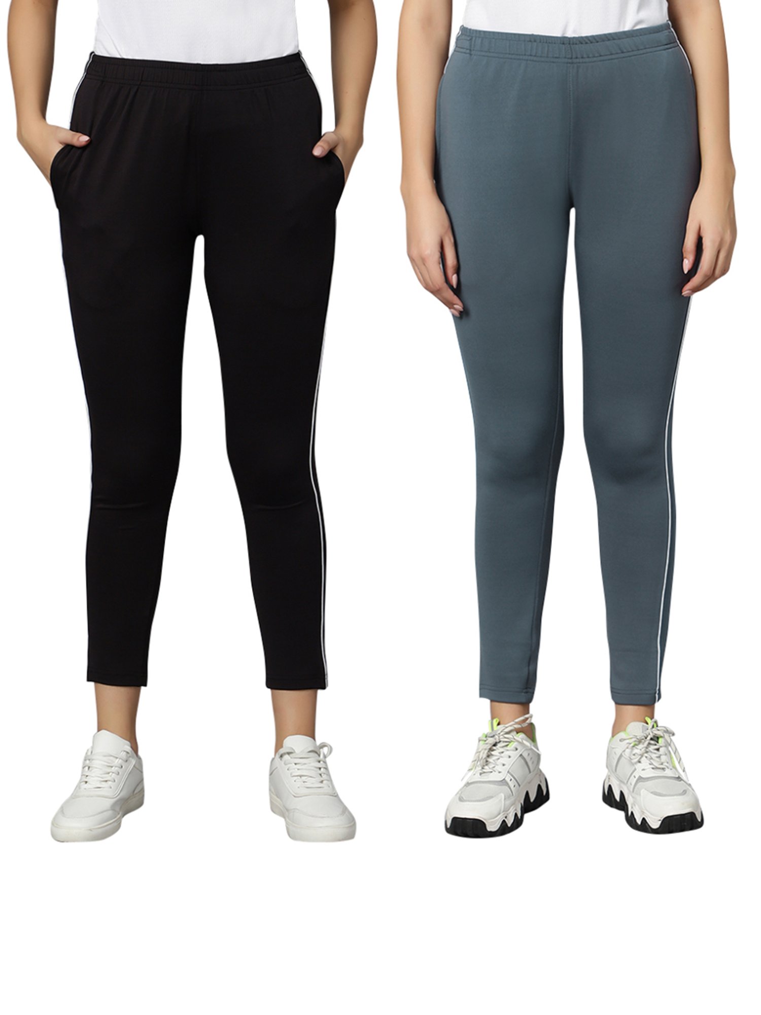 Omtex Grey & Black Mid Rise Sports Track Pants - Pack Of 2