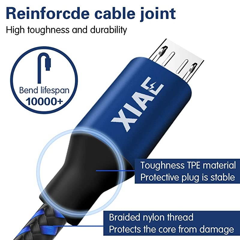 Micro USB Cable 5Pack 336610FT Nylon Braided Fast Charging Cable Aluminum Housing USB Charger Android Cable for Samsung Galaxy S7 Edge S6 S5Android PhoneLG G4HTC and MoreBlackBlue