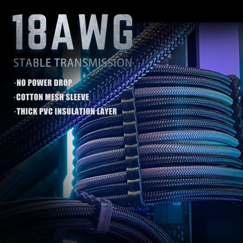 Graphics Card 6+2Pin 8Pin Male to Male Adapter Power Cable for Great Wall Dragon Module Power Supply with Net Cover,Black,about 58cm