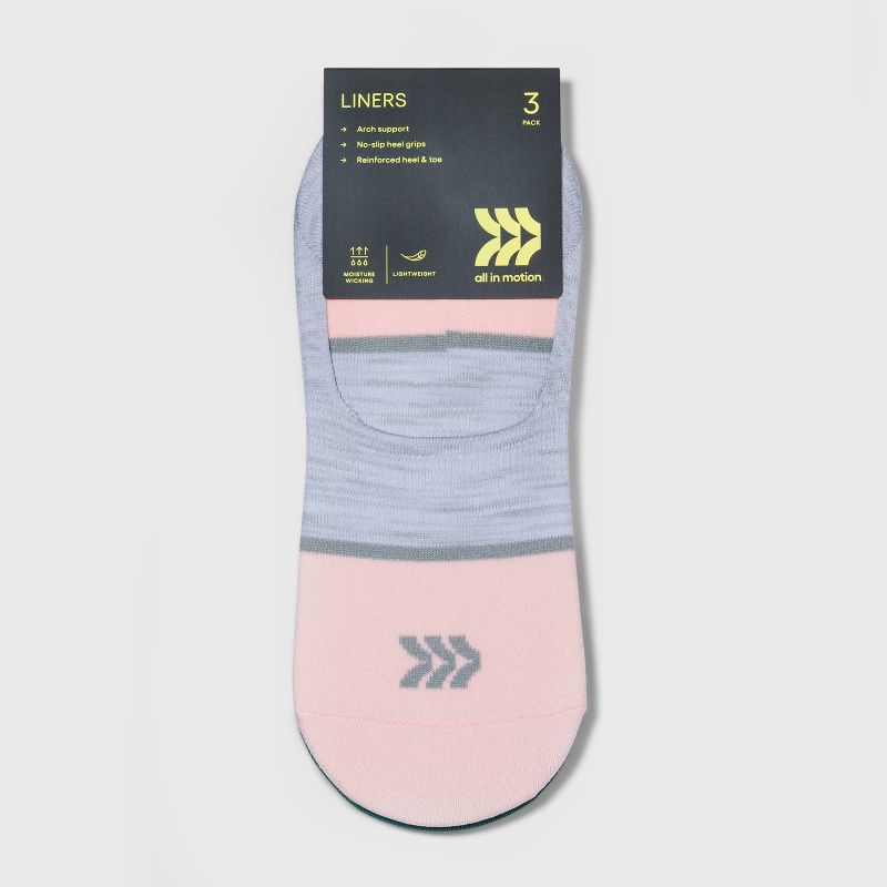 Women's Colorblock Lightweight 3pk Liner Athletic Socks - All in Motion™ Assorted Color 4-10