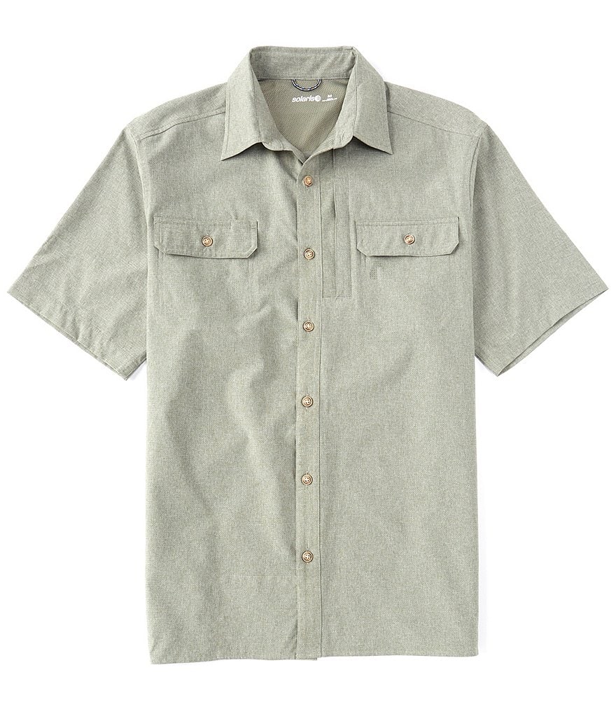 Solaris Short-Sleeve Capeback Heathered Button-Front Shirt