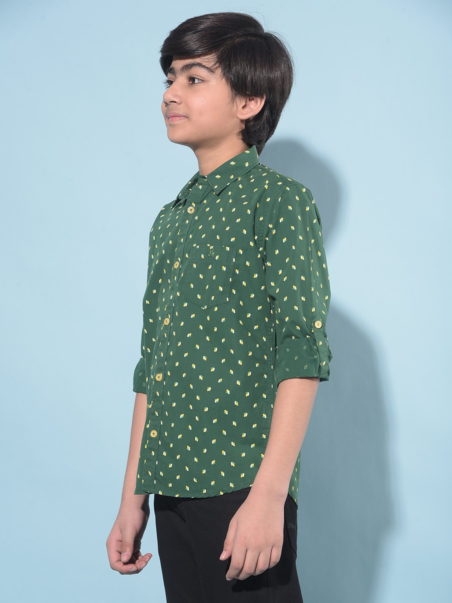 Crimsoune Club Kids Green Printed Full Sleeves Shirt
