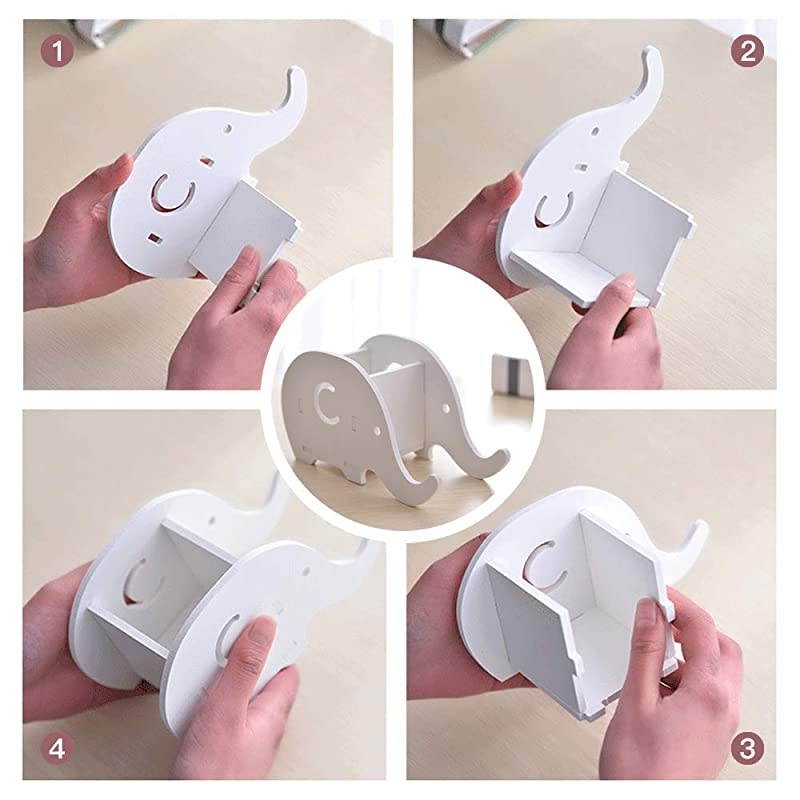 Elephant Cell Phone Stand, Set of 2 Elephant Phone Tablet Desk Pen Pencil Bracket Holder, Desk Decoration Organizer-Pink+White