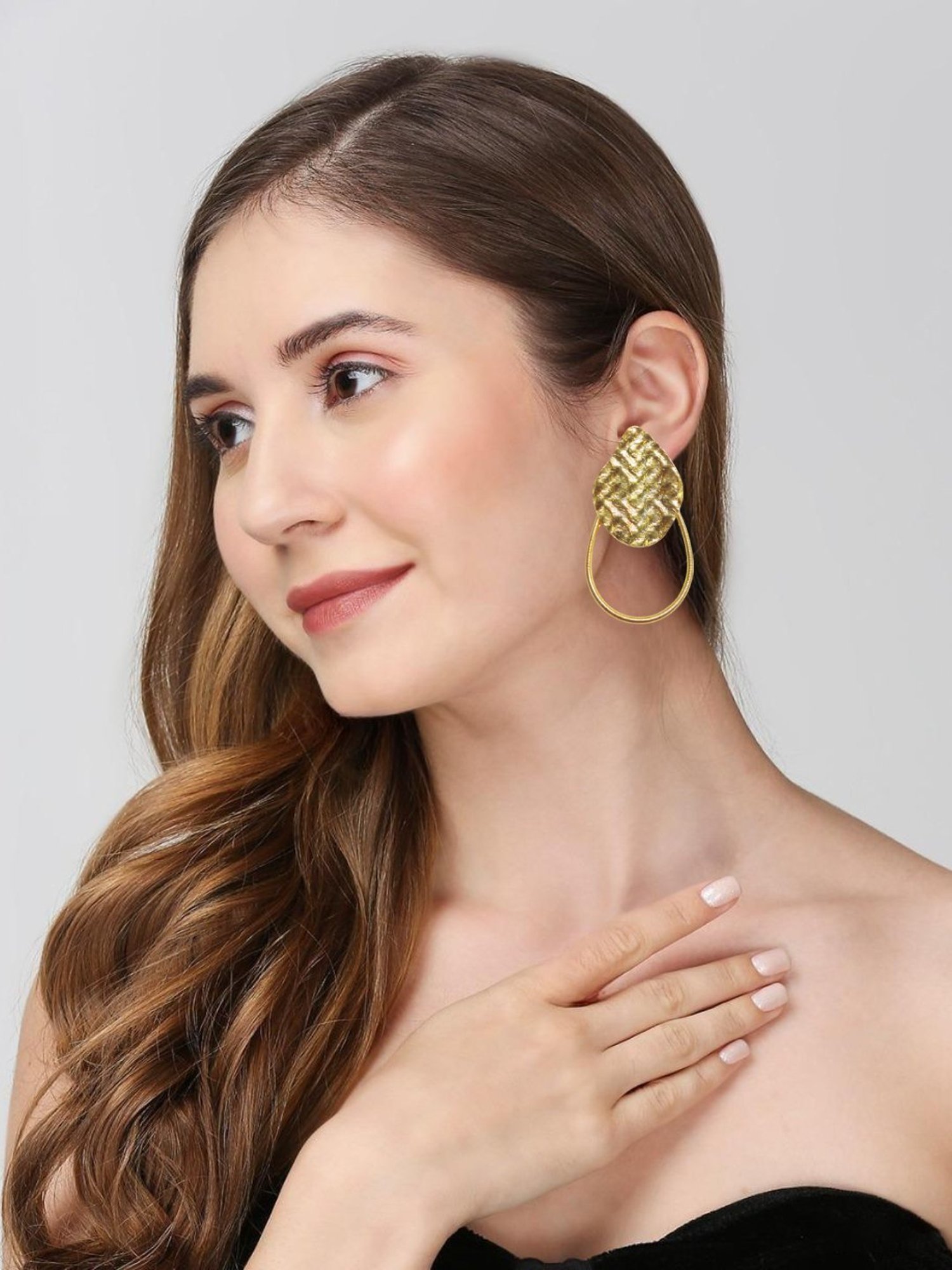 OOMPH Gold Bold Look Textured Dangler Earrings