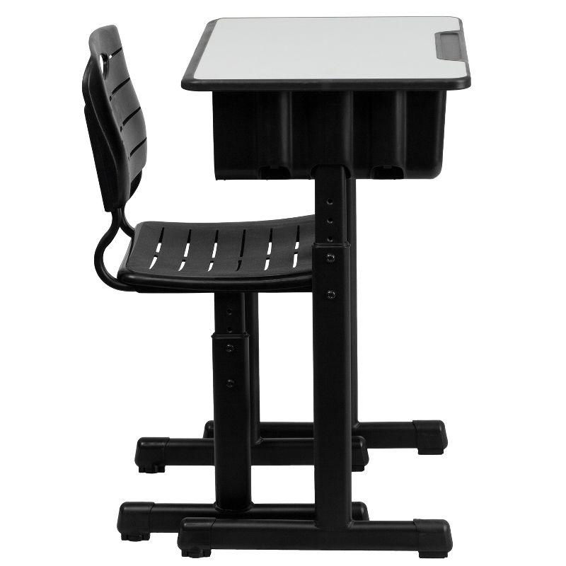 Emma and Oliver Adjustable Height Student Desk and Chair with Black Pedestal Frame