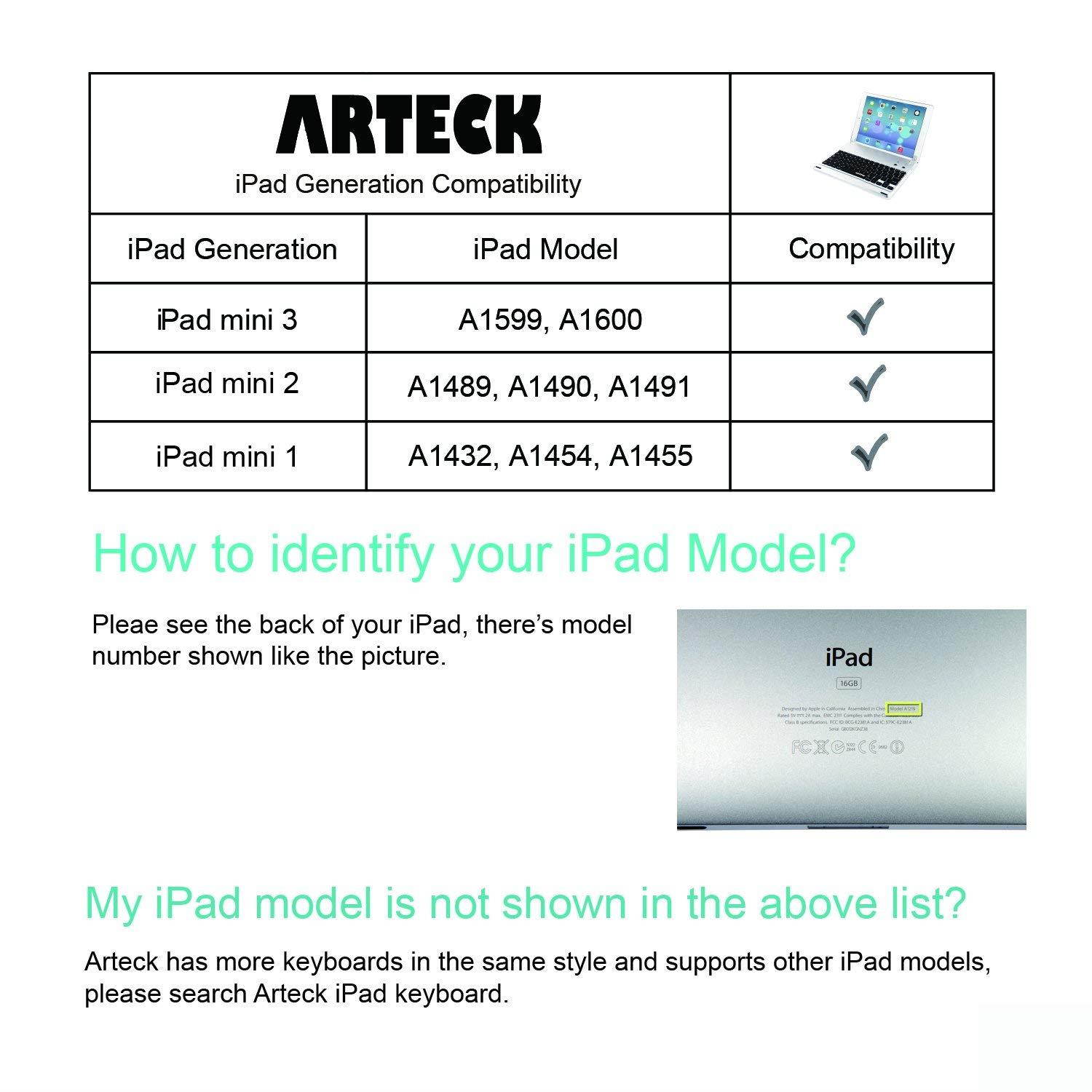 Arteck Ultra-Thin Apple iPad Mini Bluetooth Keyboard Folio Case Cover with Built-in Stand Groove for Apple iPad Mini 3/2 / 1 / iPad Mini with Retina Display with 130 Degree Swivel Rotating