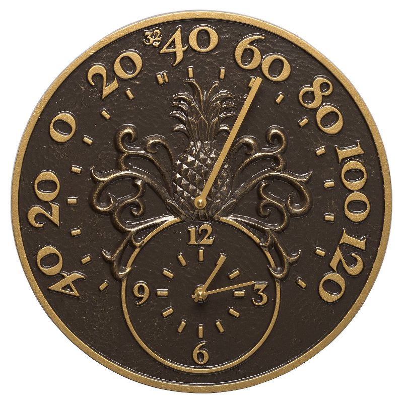 18"  Metal Outdoor / Indoor Atomic Clock with Thermometer - Weathered Black Finish - Acurite