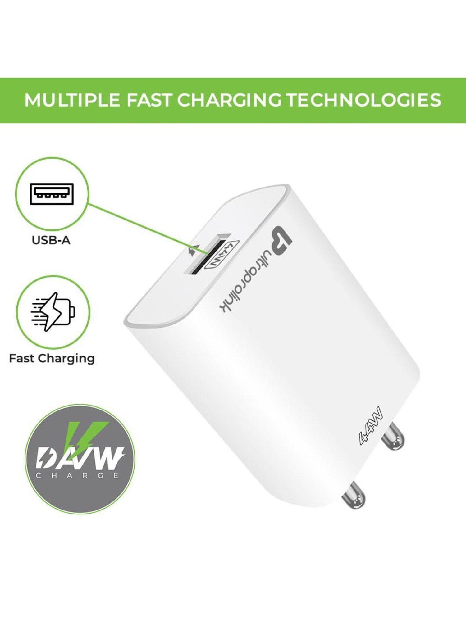 ltraProlink UM1135 Boost 44 Vi Flash Charger with 1m Fast Charging Cable (White)