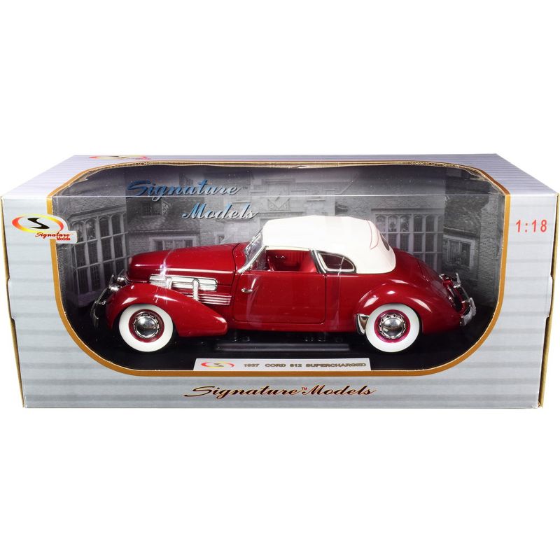 1937 Cord 812 Supercharged Coupe Burgundy with White Top 1/18 Diecast Model Car by Signature Models
