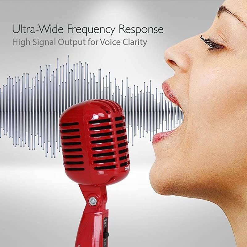 Classic Retro Dynamic Vocal Microphone - Old Vintage Style Unidirectional Cardioid Mic with XLR Cable - Universal Stand Compatible - Live Performance, In-Studio Recording -  Pro PDMICR42R (Red)