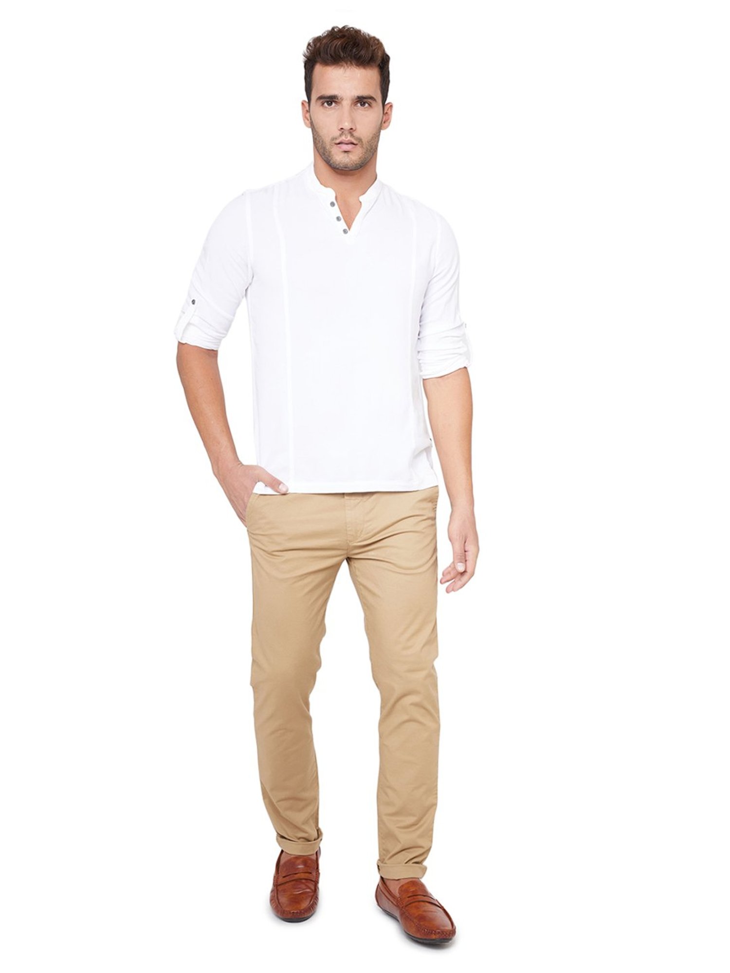 Identiti White Solid Slim Fit Short Kurta