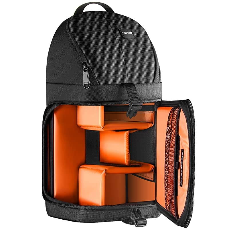 Professional Camera Case Sling Backpack for Nikon Canon Sony and Other DSLR Cameras and Lens,Tripod,Other Accessories,Durable Waterproof and Tear Proof Bag with Padded Dividers(Orange Interior)