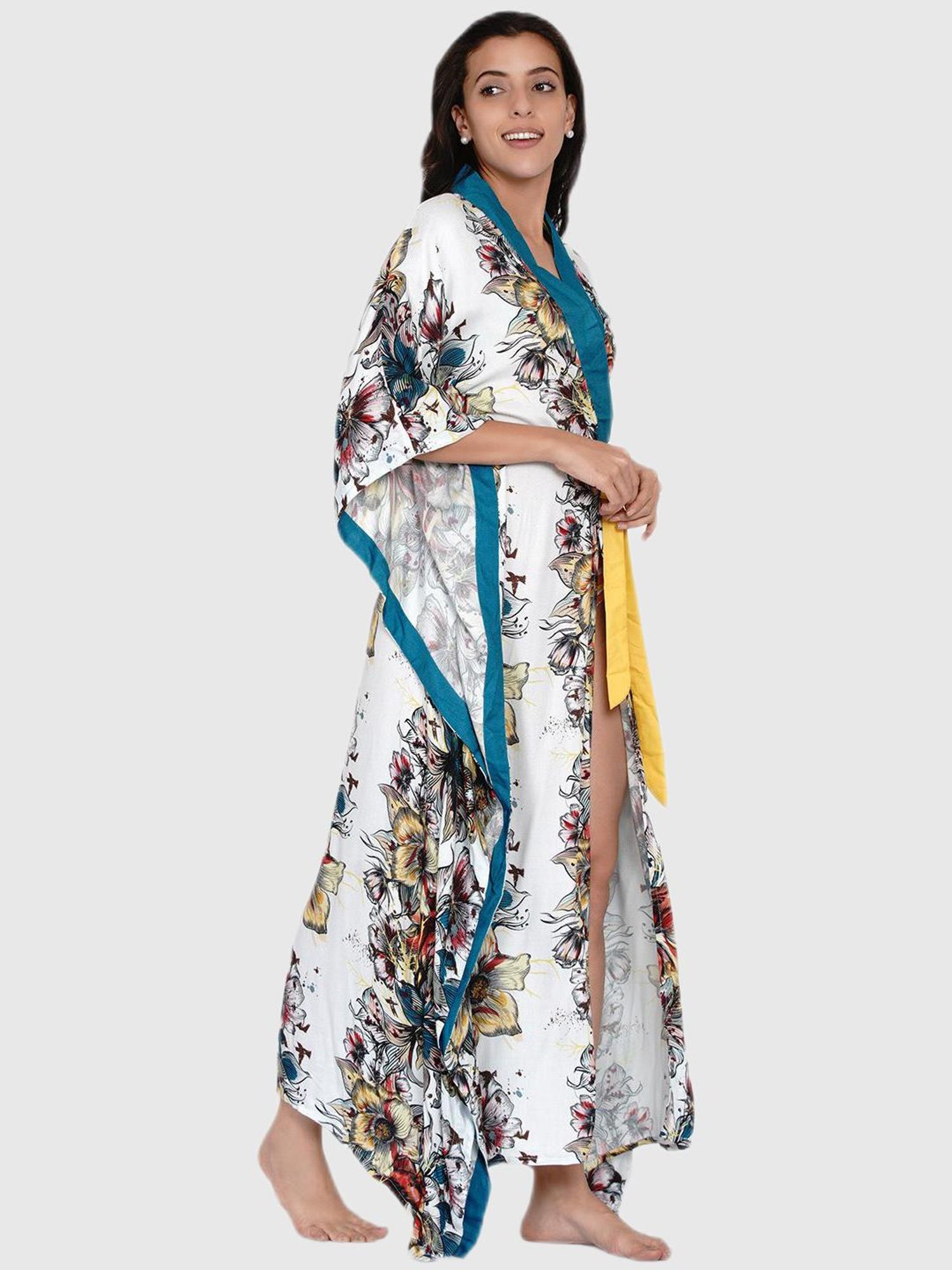 The Kaftan Company White Floral Print Dress