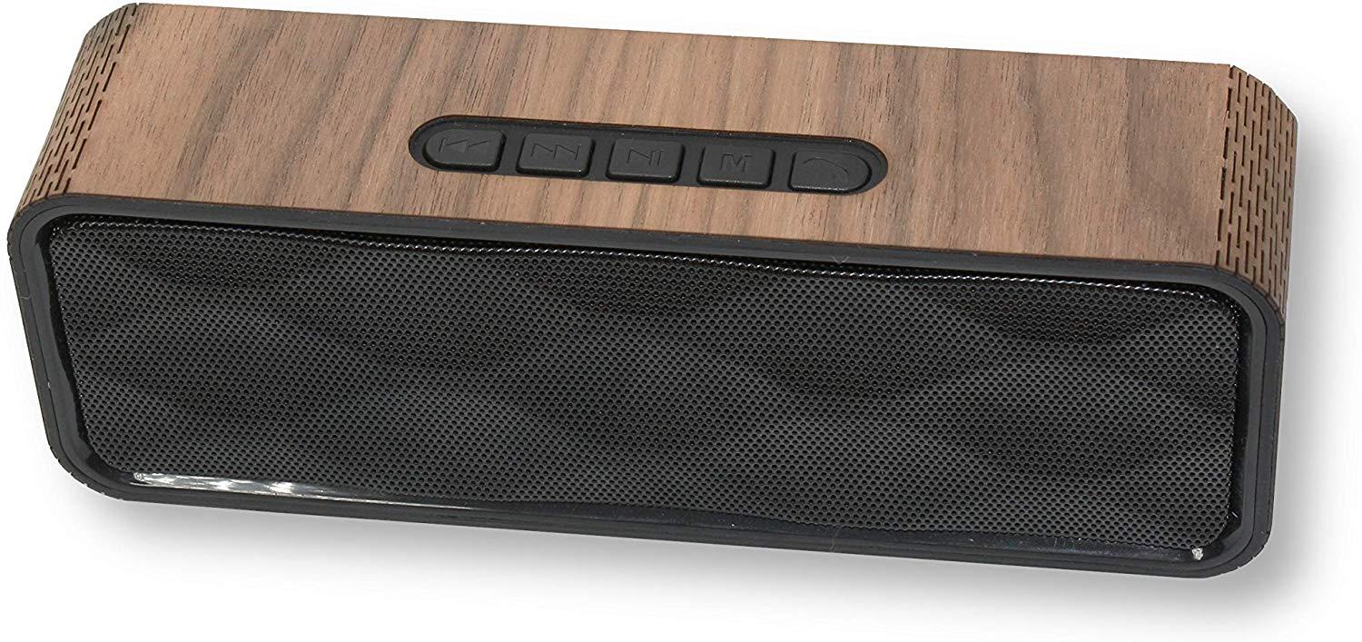 WUDN Portable Bluetooth Speaker V4.2, HD Audio, Great Bass, Speakerphone, FM Radio, TF Cardslot - Black Walnut Wood